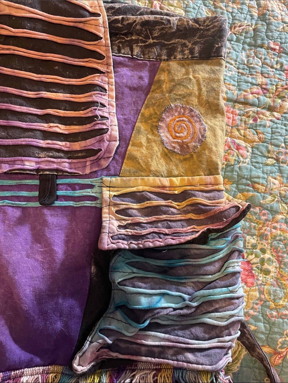 Boho Multicolor Fringe Patchwork Backpack - Picture 4 of 5